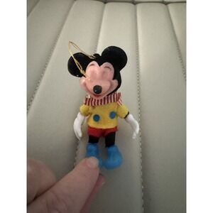 Vintage Walt Disney Flocked Mickey Mouse Christmas Ornament 4" Holiday Decor